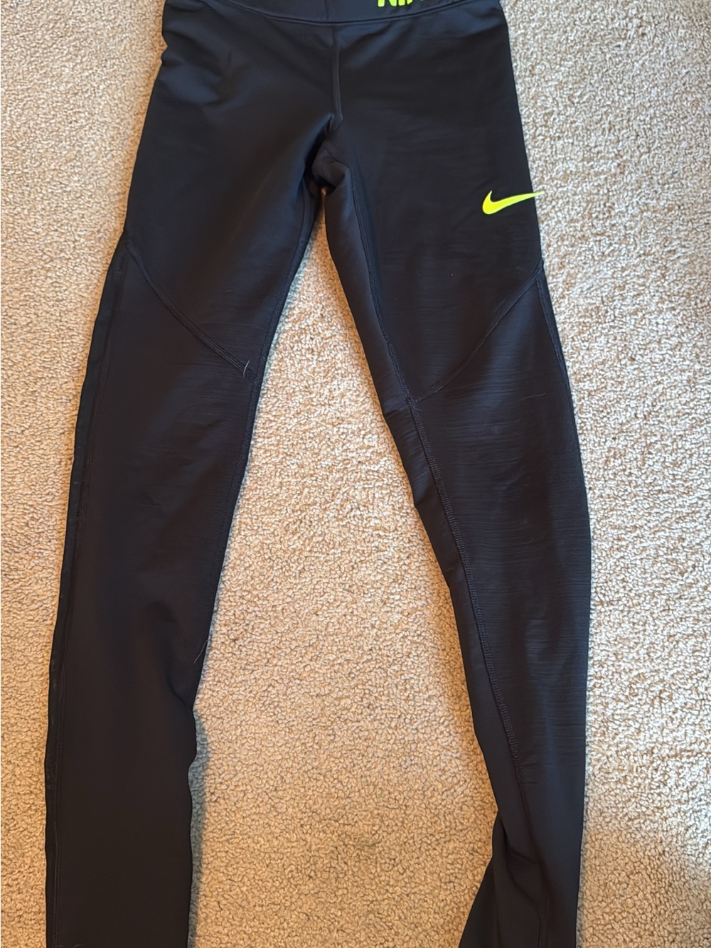 Nike Black Leggings with Neon Yellow Swoosh